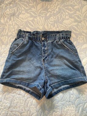 No Boundaries High-Rise Paperbag Denim Shorts - Blue